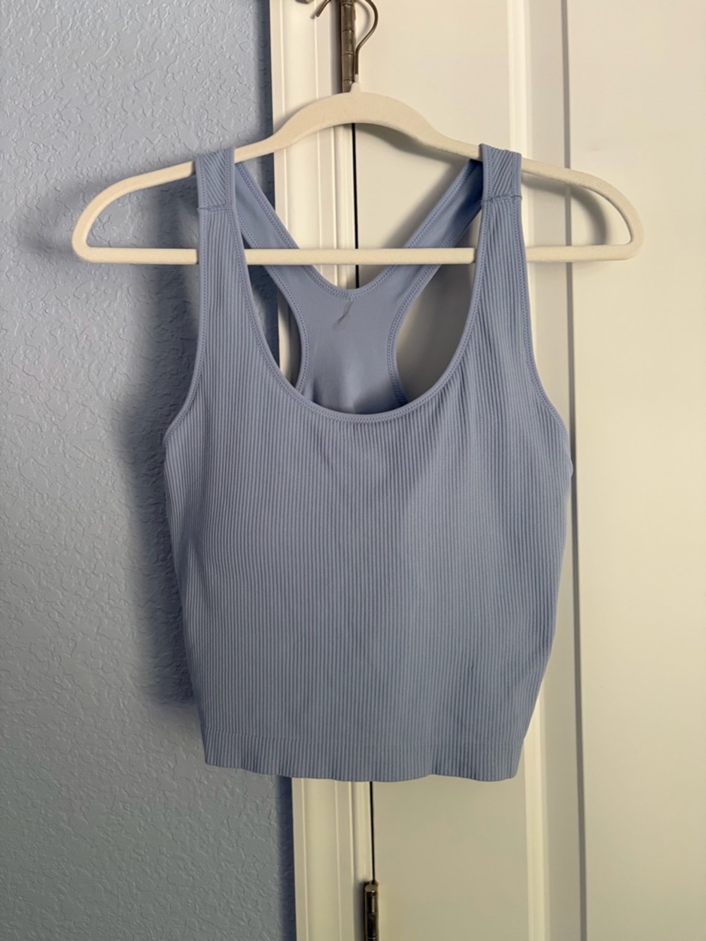Light Blue Ribbed Racerback Cropped Tank